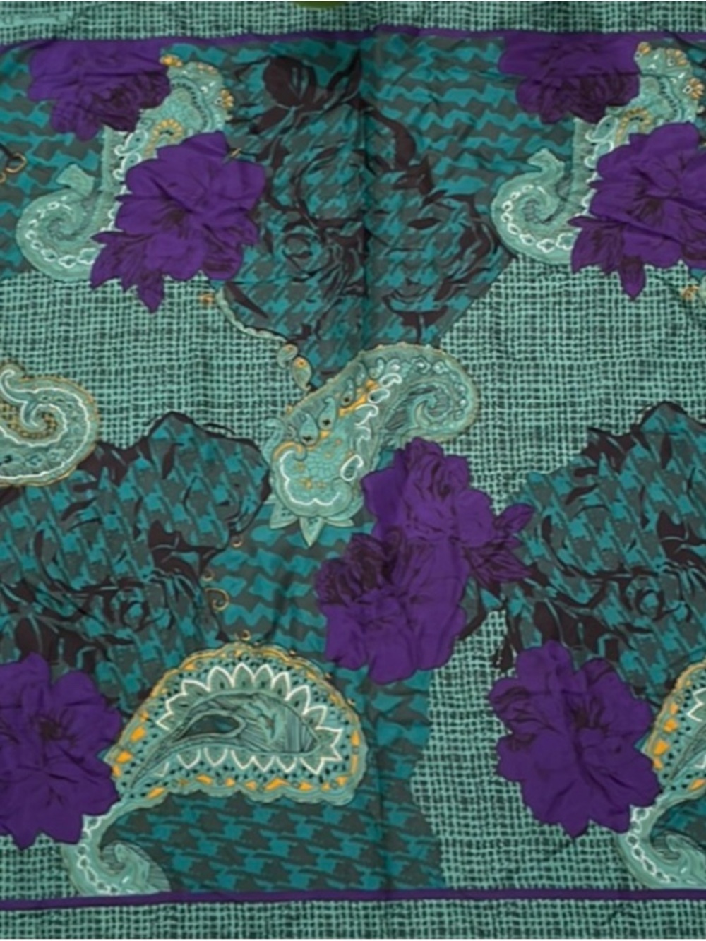 Christian Dior, Floral Paisley Print 100%Silk in Teal and Purple EUC